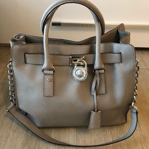 Michael Kors large gray leather Hamilton bag